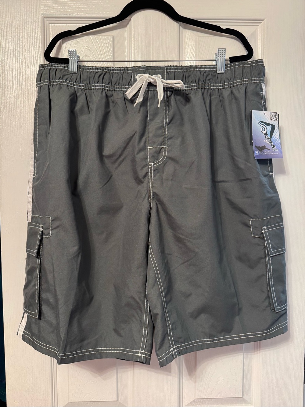 Kanu Surf Gray Cargo Swim Shorts with White Drawstring